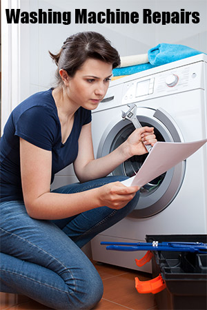 Woman Repairing a Washing Machine