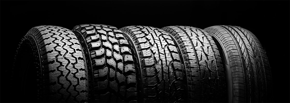 5 Tyres with Various Tread Patterns