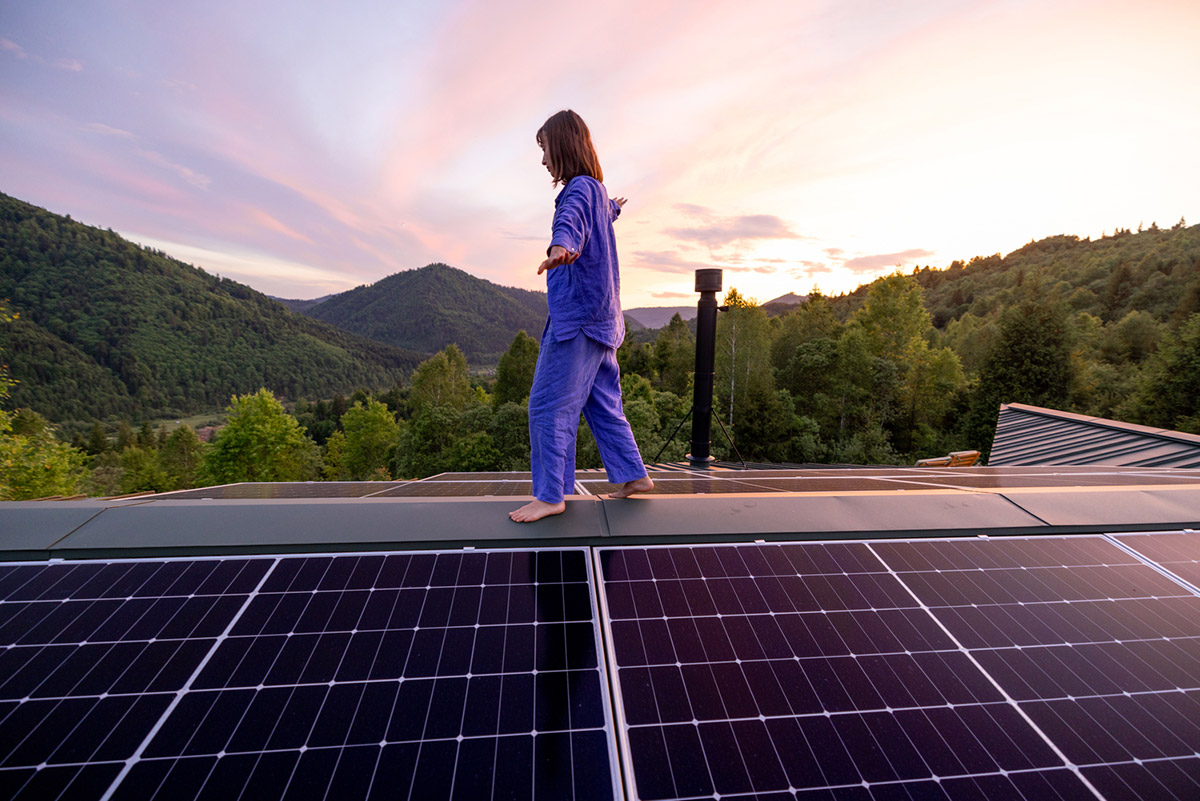 Walking On Rooftop With Solar Panels